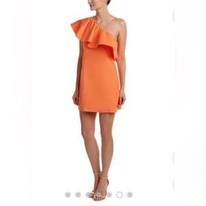 ALICE + OLIVIA Orange One-Shoulder Ruffle Dress